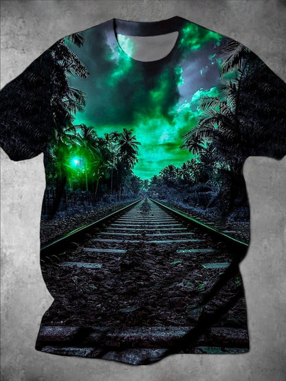 Railway Track Round Neck Short Sleeve Men's T-shirt