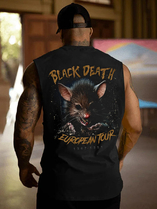Black Death Rat Back Print Men's Tank Top