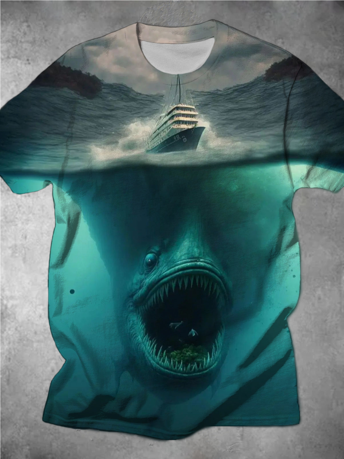 Personalized Shark Wave Print Round Neck Short-Sleeved Men's T-Shirt