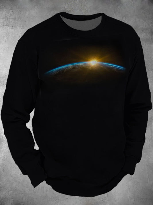 Sunrise Over The Earth print Round Neck Long Sleeve Men's Top