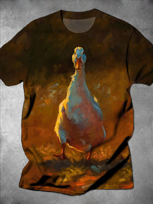 Goose Print Round Neck Short Sleeve Men's T-shirt
