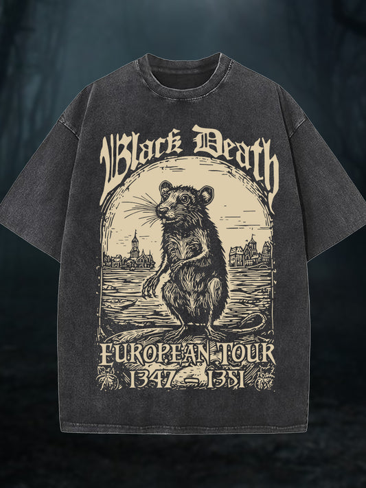 Dark Goth Mouse Washed Short Sleeve Round Neck Men's T-shirt