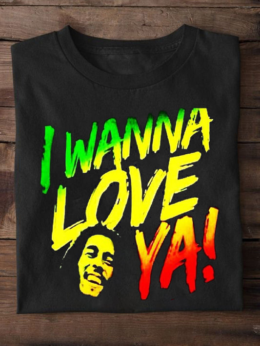 Reggae Contrast Slogan Men's Short Sleeve Round Neck T-Shirt