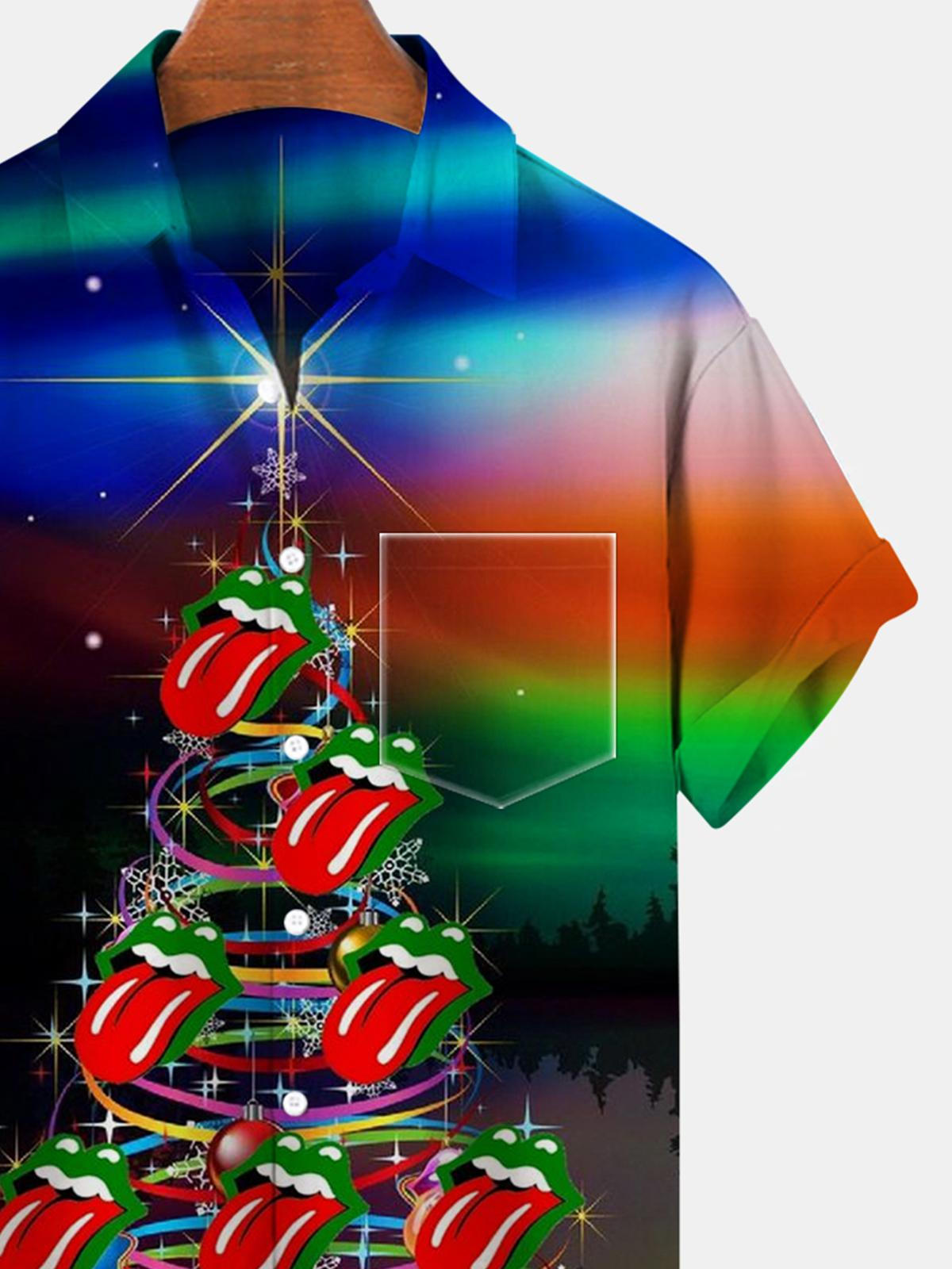 Christmas Tree Short Sleeve Men's Shirts With Pocket