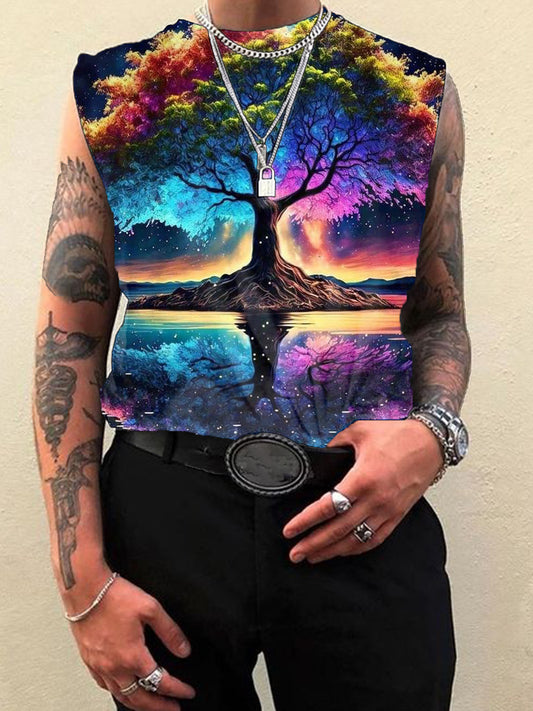 Colorful Tree Of Life Starry Sky Print Men's Sleeveless Vest