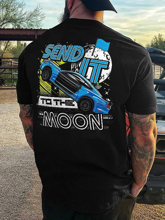 Send It To The Moon Creative Print Men's Cotton T-Shirt