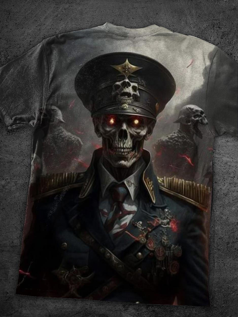 Skeleton Officer Artistic Print T-Shirt