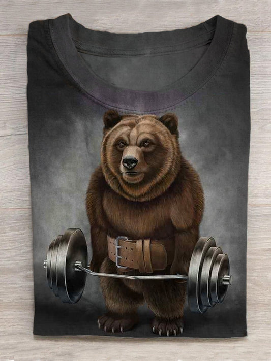 Weightlifting Bear Round Neck Short Sleeve Men's T-shirt