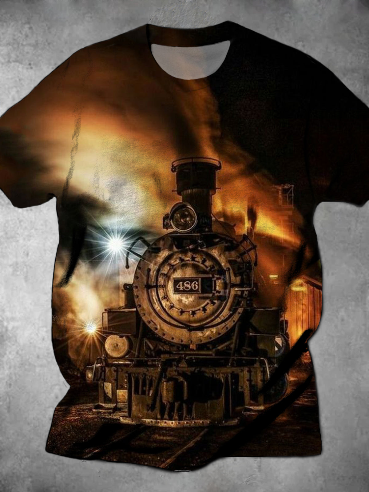 Train Print Round Neck Short Sleeve Men's T-shirt