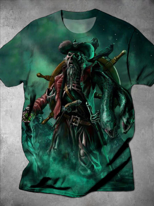 Nautical Pirate Animal Print Crew Neck Short Sleeve Men's T-Shirt