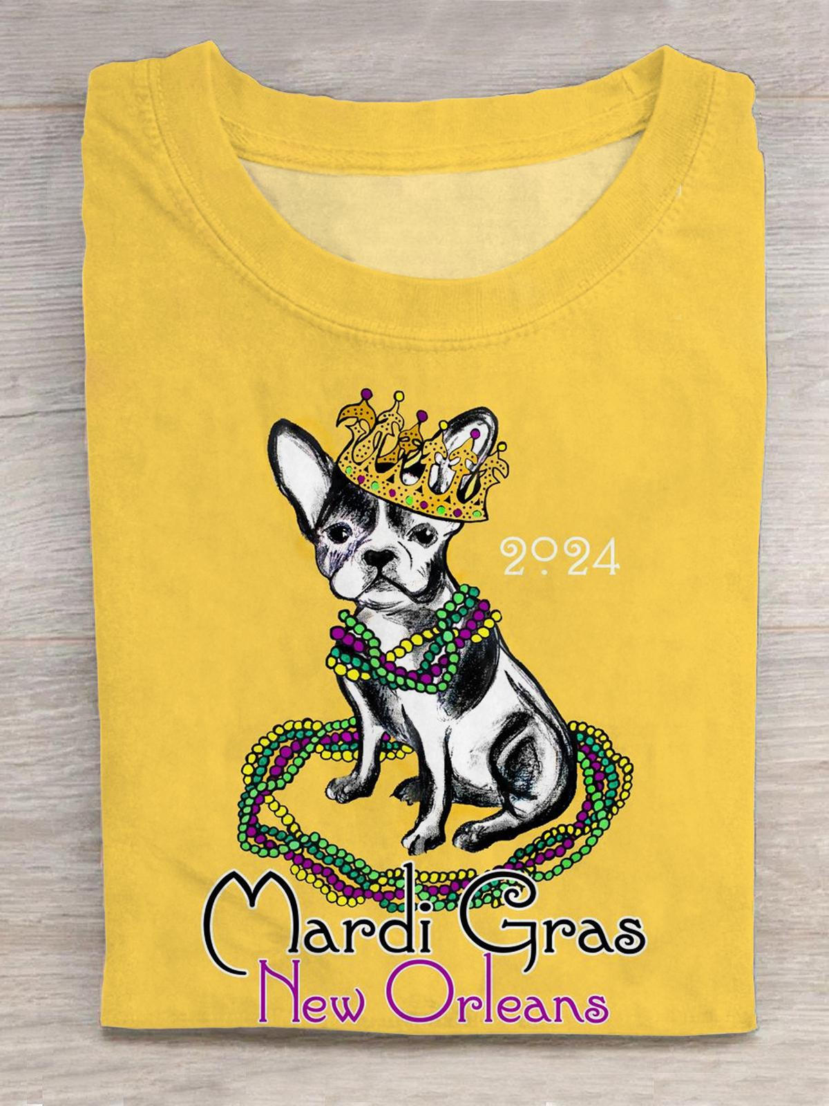 2024 Mardi Gras Dog Round Neck Short Sleeve Men's T-shirt