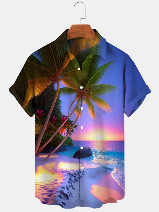 Coconut Palm Sunset Beach Men's Shirts With Pocket