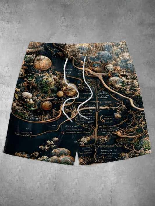 Retro Map Dark Print Men's Shorts