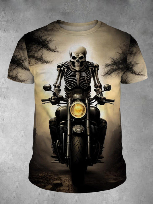 Skull Motorcycle Print Round Neck Short Sleeve Men's T-Shirt