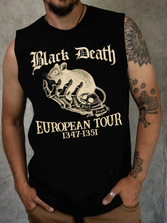 Black Death Rat Sleeveless Crew Neck Vest