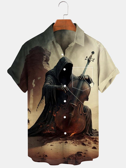 Violin Short Sleeve Men's Shirts With Pocket