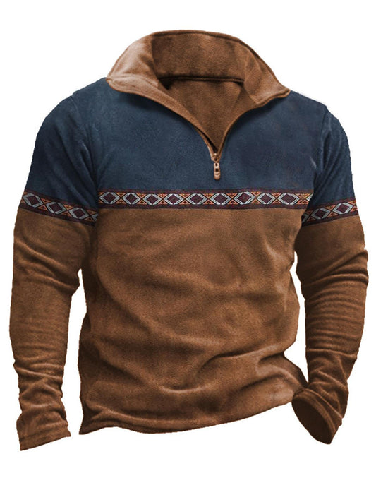 Vintage Western Print Lapel Long Sleeve Men's Sweatshirt