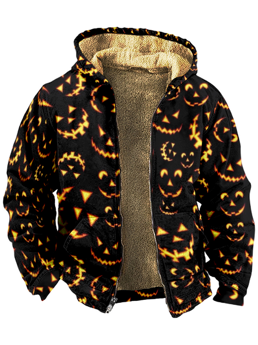 Halloween Print Long Sleeve Hooded Zipper Men's Jacket