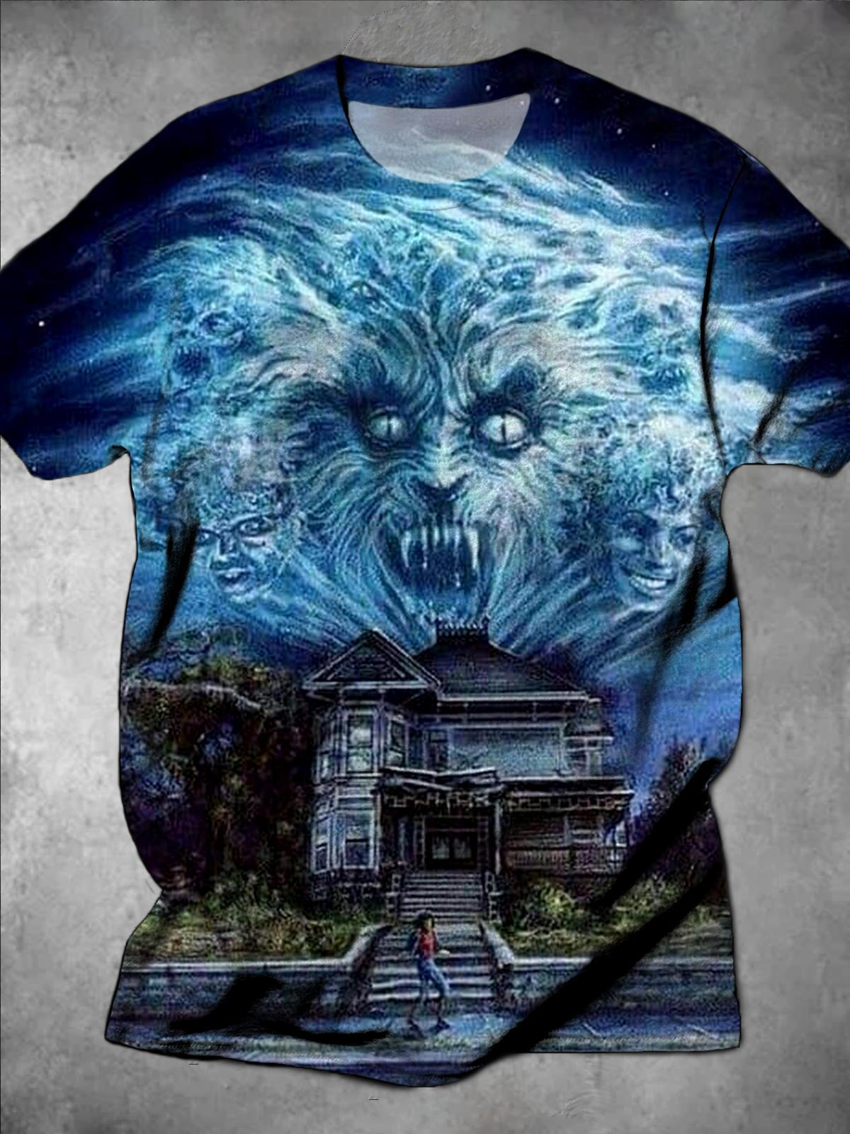 Horror Poster Print Round Neck Short Sleeve Men's T-shirt