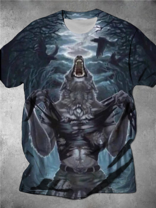 Dark Shredded Clothes Werewolf Print Men's Short-Sleeved Round Neck T-Shirt