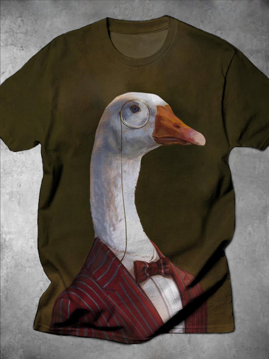 Goose Print Round Neck Short Sleeve Men's T-Shirt