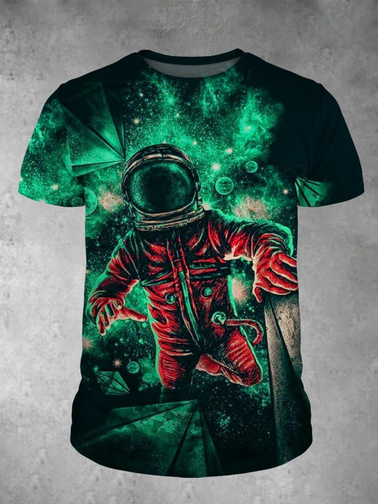Astronaut Print Crew Neck Short Sleeve Men's T-Shirt
