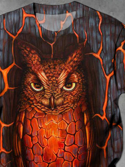 Owl Print Round Neck Short Sleeve Men's T-shirt