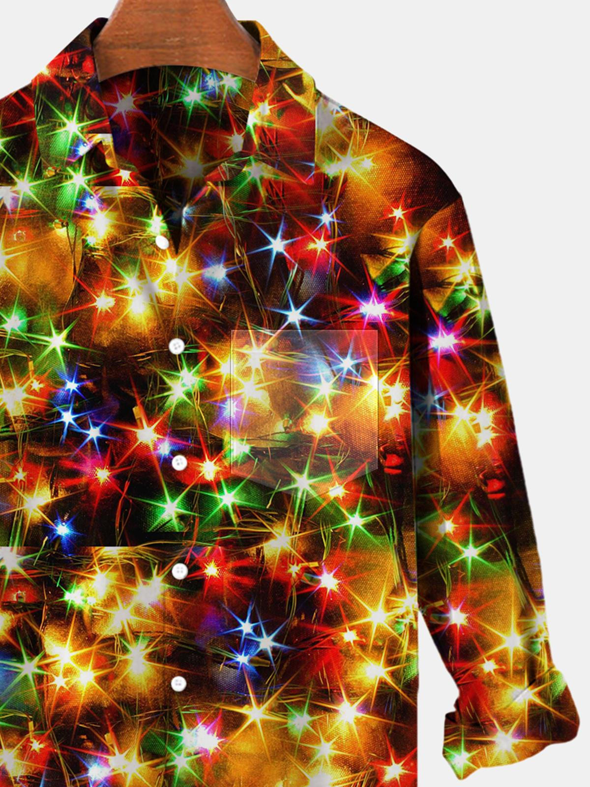 Christmas Light Long Sleeve Men's Shirts With Pocket