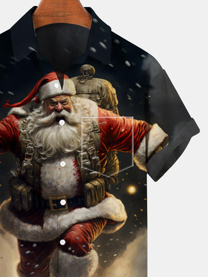 Santa Claus Skull Short Sleeve Men's Shirts With Pocket