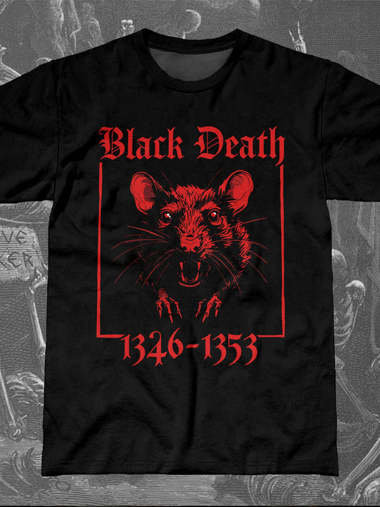 Text Slogan Gothic Mouse Round Neck Short Sleeve Men's T-shirt