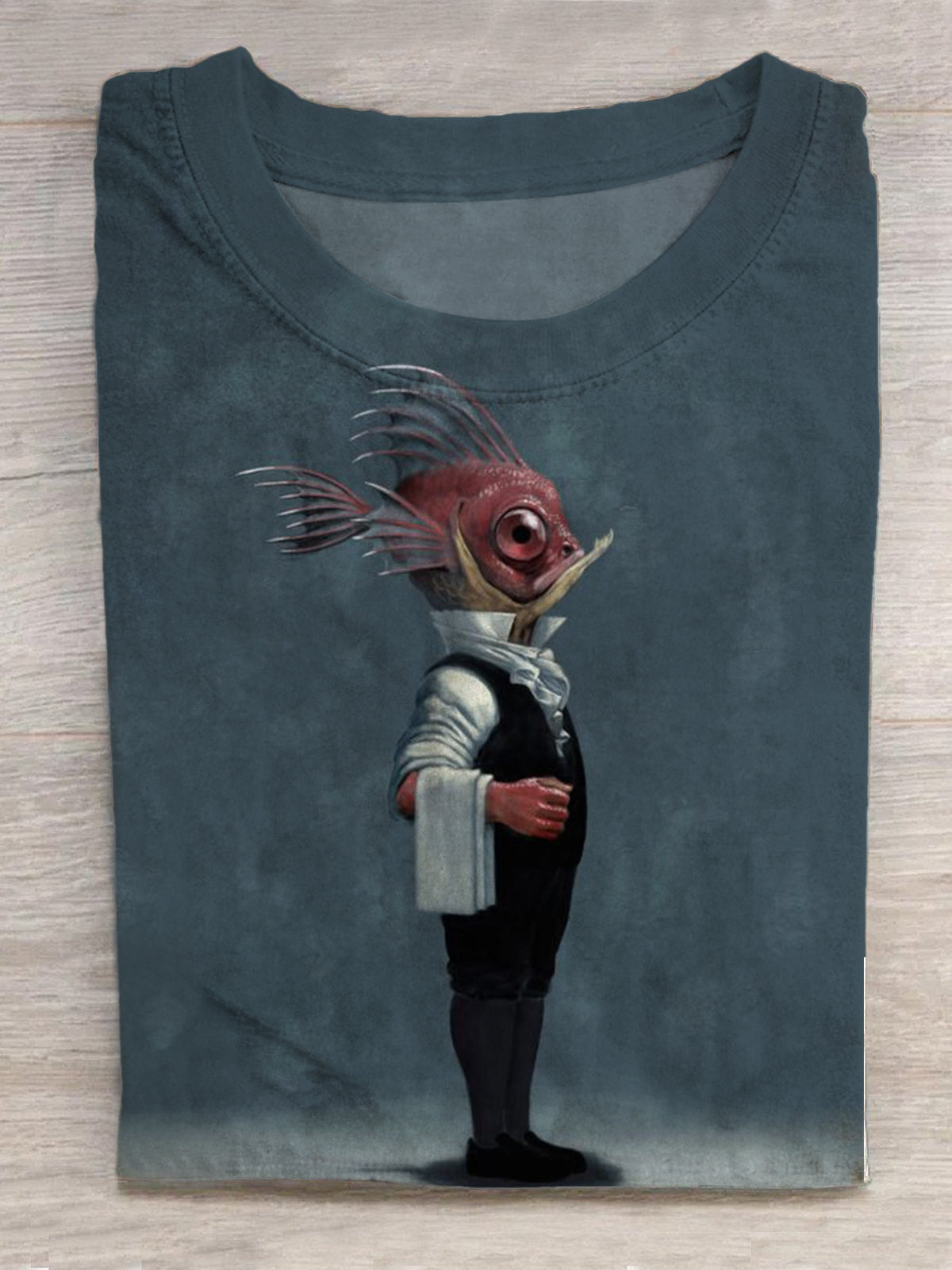 Fish Print Round Neck Short Sleeve Men's T-shirt