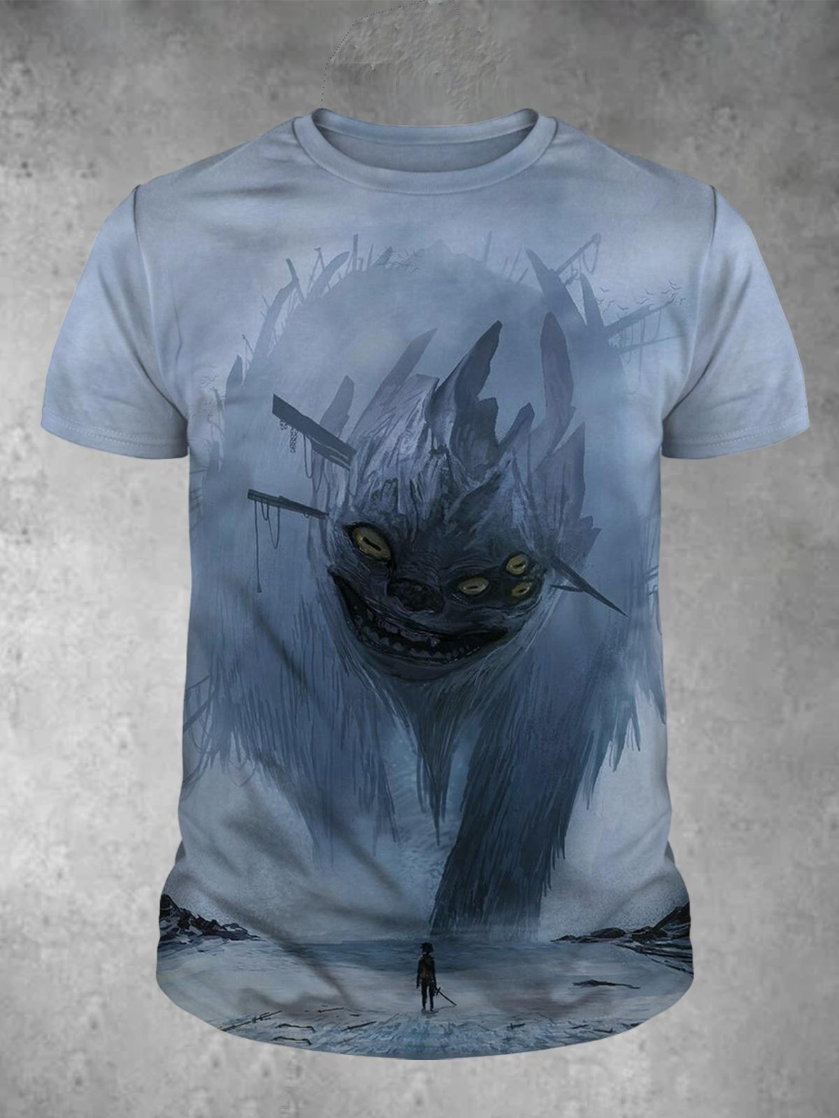 Monster Print Crew Neck Short Sleeve Men's T-shirt