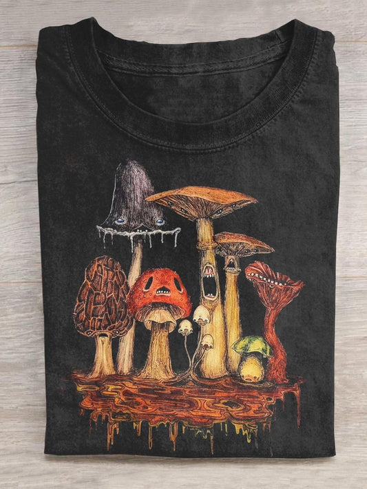 Dark Mushroom Print Round Neck Short Sleeve Men's T-Shirt