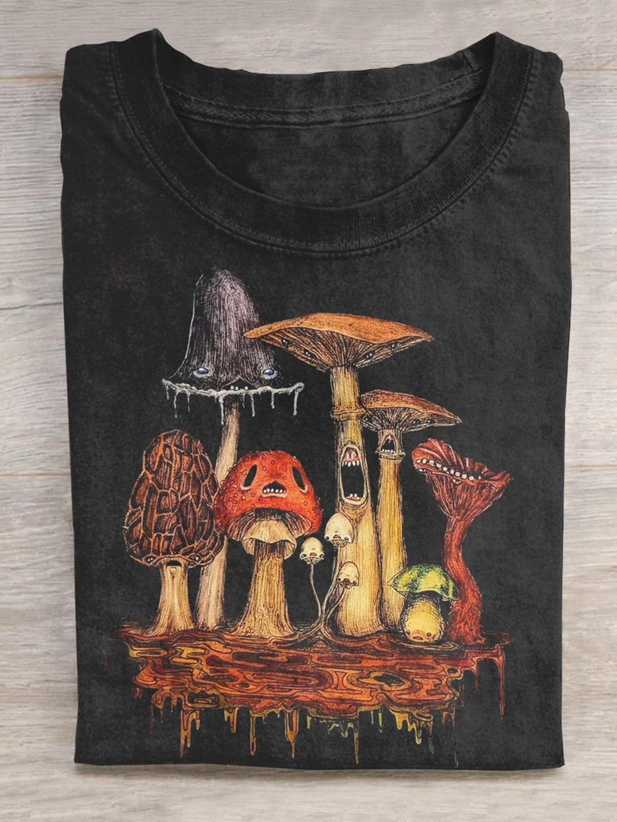 Dark Mushroom Print Round Neck Short Sleeve Men's T-Shirt