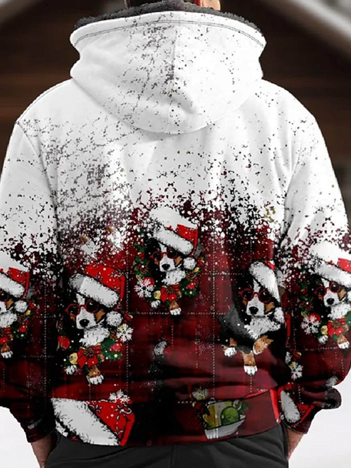 Christmas Gradient Print Casual Hooded Zip Jacket
