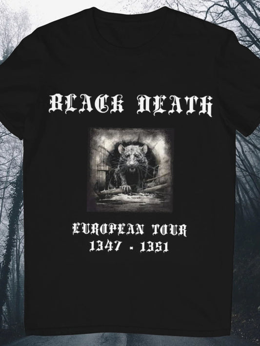 Black Death Plague Rat Print Round Neck Short Sleeve Men's T-shirt