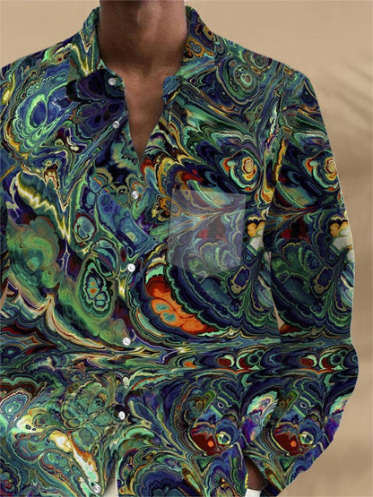 Abstract Long Sleeve Men's Shirts With Pocket