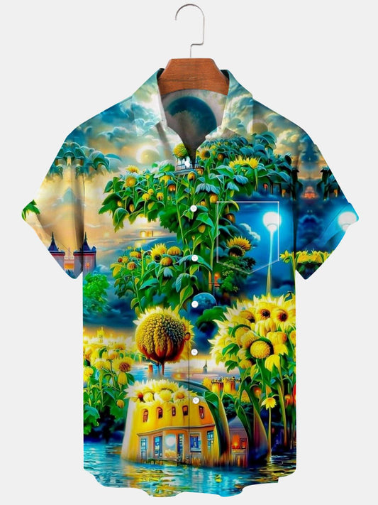 Sunflower House Short Sleeve Men's Shirts With Pocket