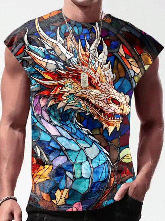 Glaze Color Dragon Print Men's Sleeveless Vest