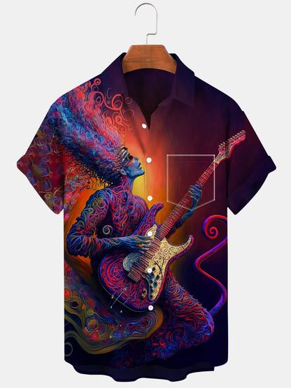 Guitar Short Sleeve Men's Shirts With Pocket