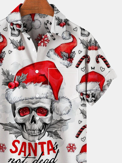 Christmas Santa Claus Skull Short Sleeve Men's Shirts With Pocket