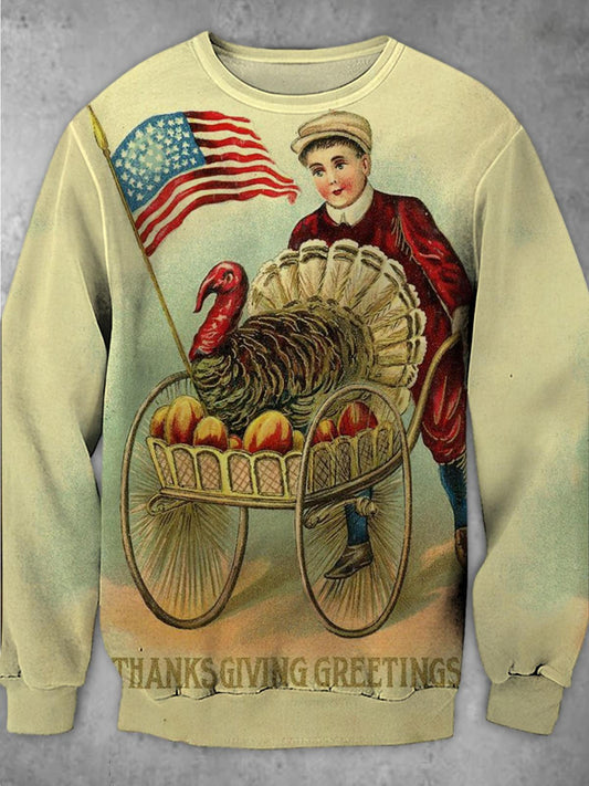 Thanksgiving Printed Round Neck Long Sleeve Men's Top