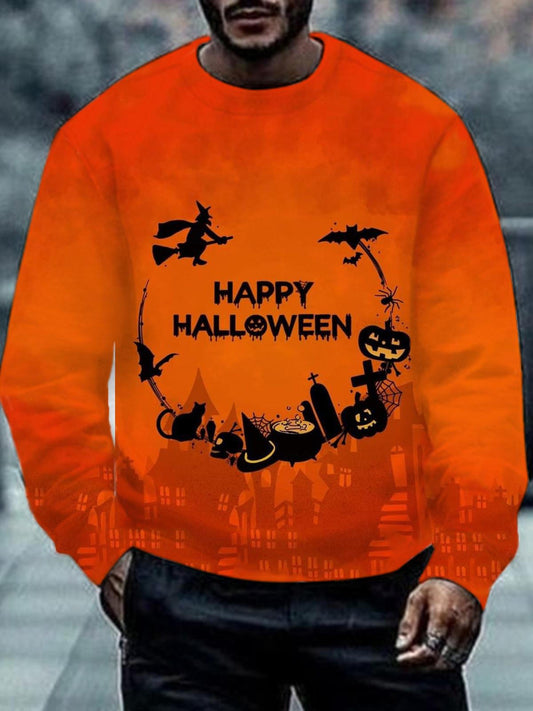 Halloween Print Men's Round Neck Long Sleeve Sweatshirt