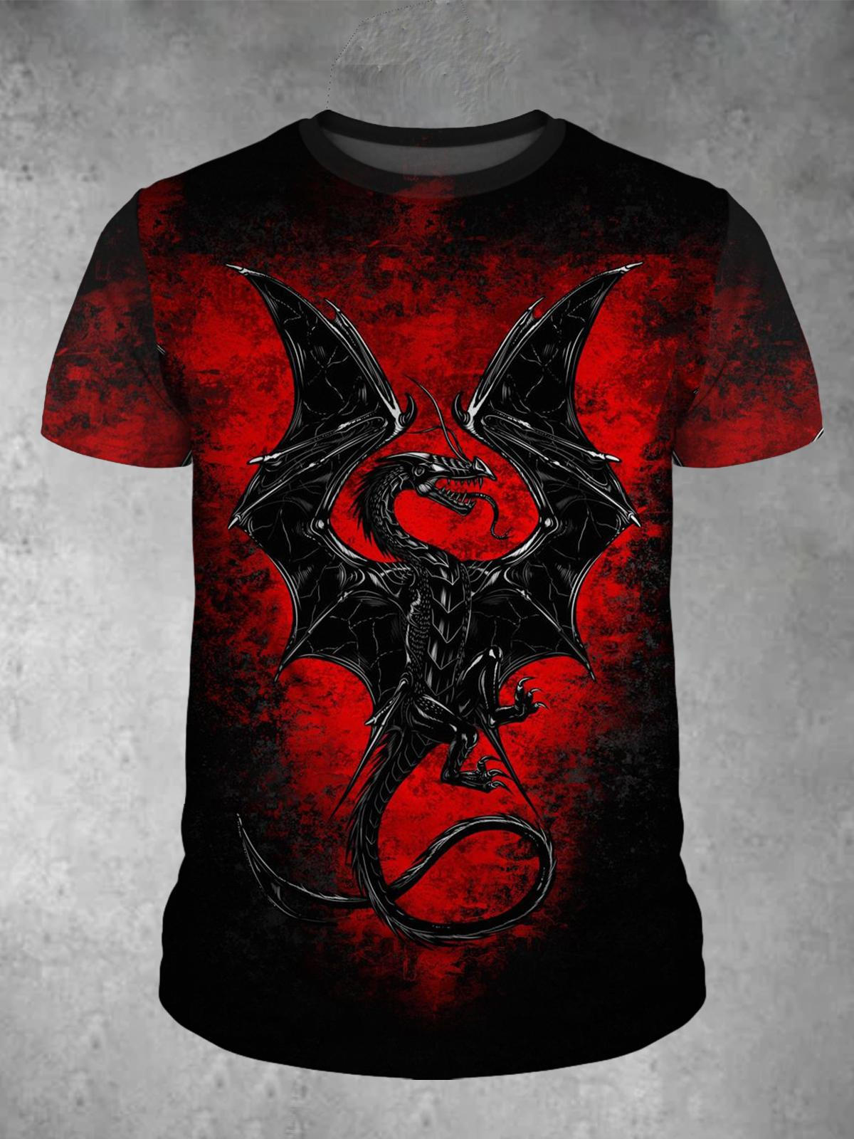 Dragon Print Round Neck Short Sleeve Men's T-Shirt