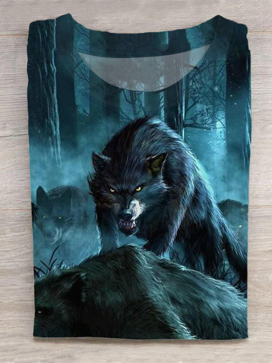 Animal Wolf Forest Round Neck Short Sleeve Men's T-Shirt
