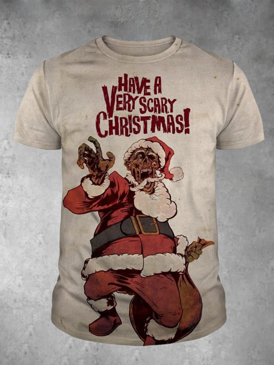 Santa Claus Print Round Neck Short Sleeve Men's T-Shirt