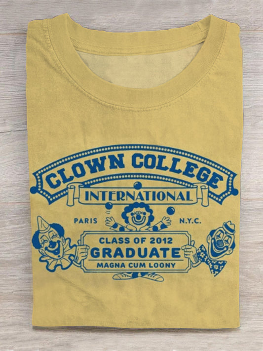 Retro Weird Circus Clown Print Round Neck Short Sleeve Men's T-shirt