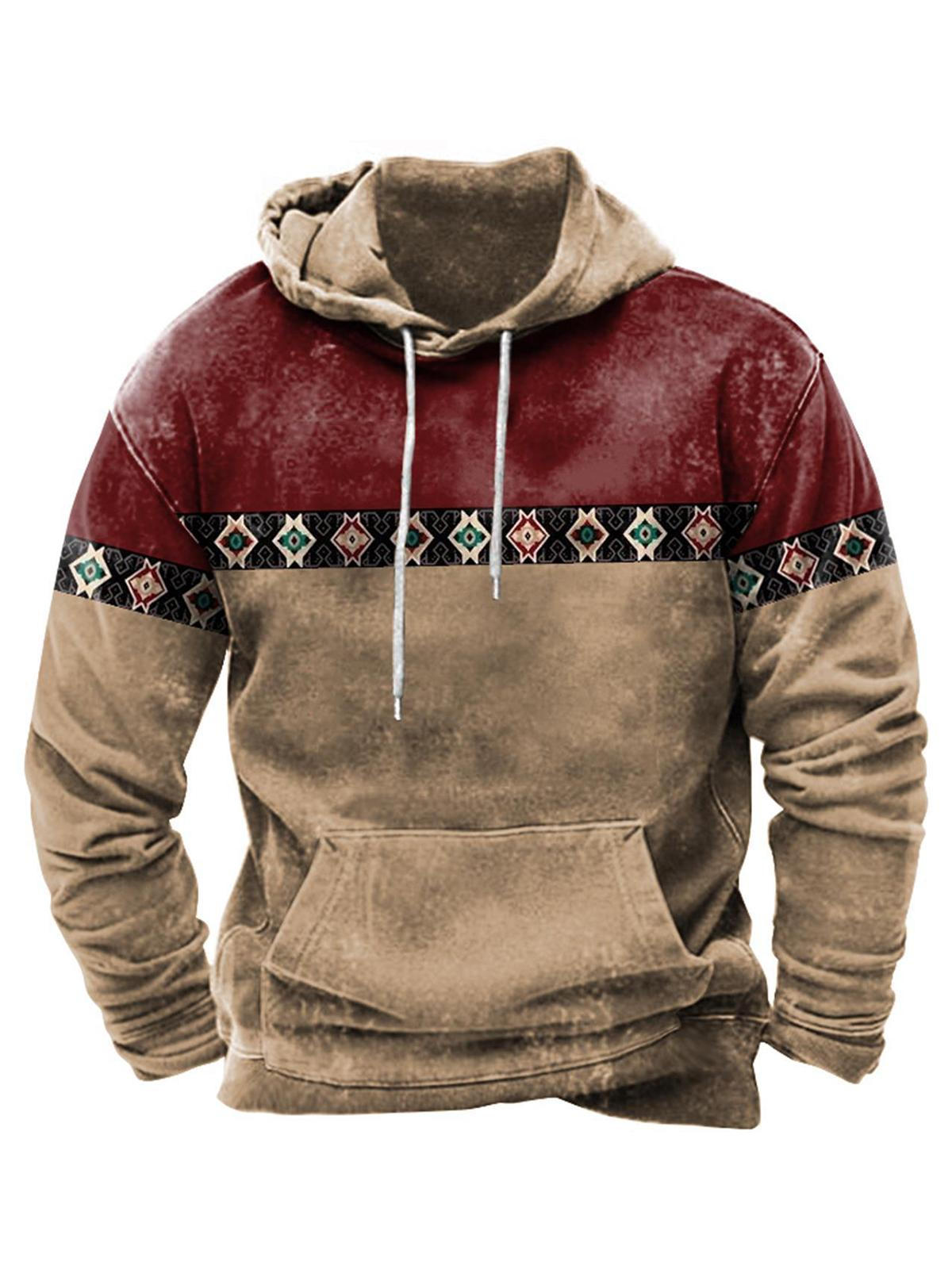 Casual Ethnic Geometric Print Hooded Long Sleeve Men's Sweatshirt