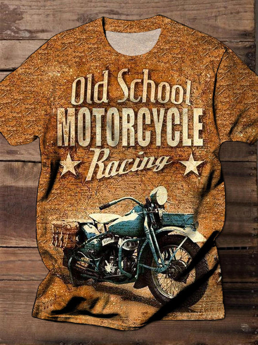 Old School Motorcycle Round Neck Short Sleeve Men's T-shirt
