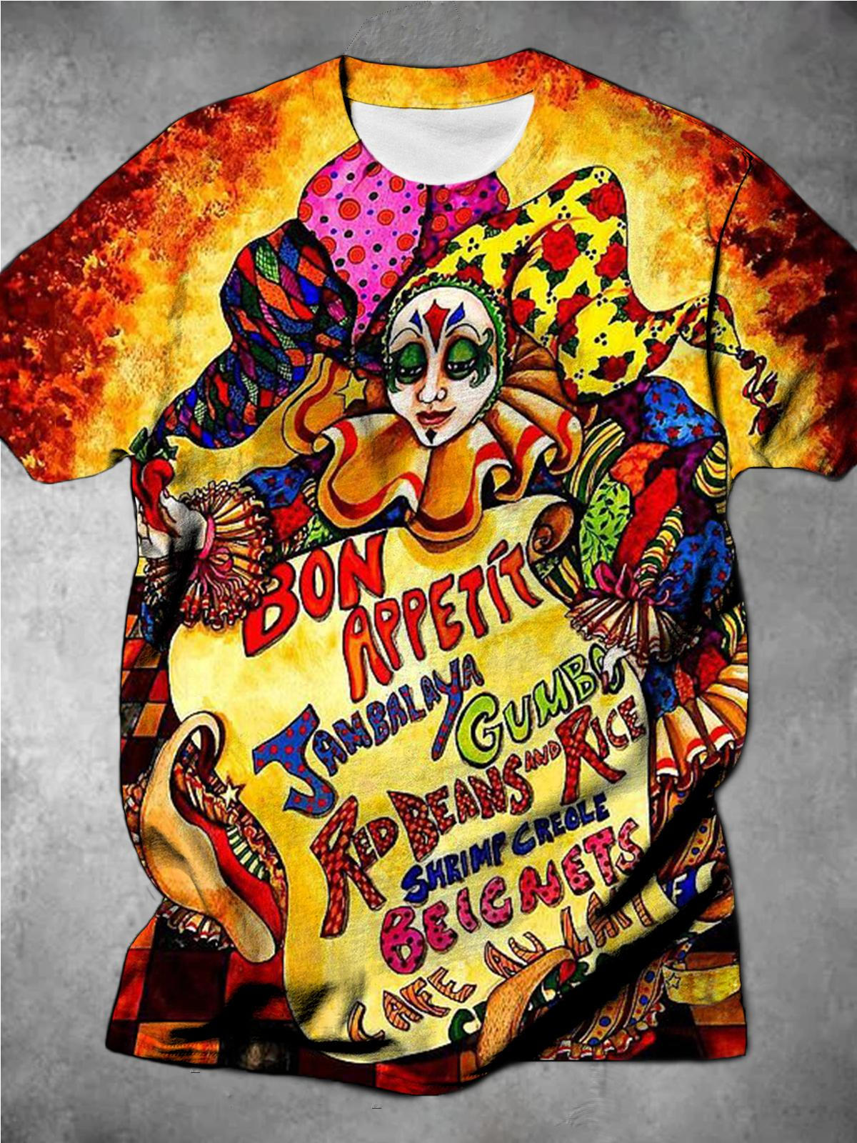 Mardi Gras Mask Joker Round Neck Short Sleeve Men's T-shirt